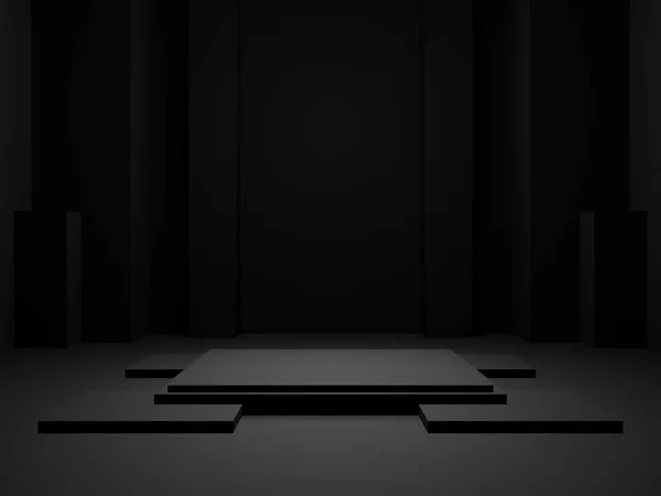 Подіум Чорного Геометричного Продукту Фон Темної Кімнати — стокове фото