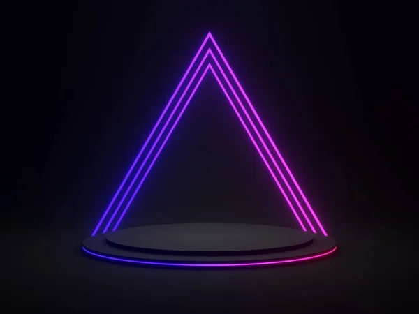 Weergave Zwart Geometrisch Met Gradiënt Neon Lichten Donkere Achtergrond — Stockfoto