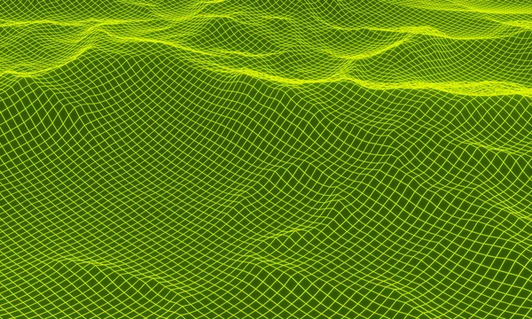 Rendered Abstract Grid Neon Topography Green Mesh Terrain — Photo