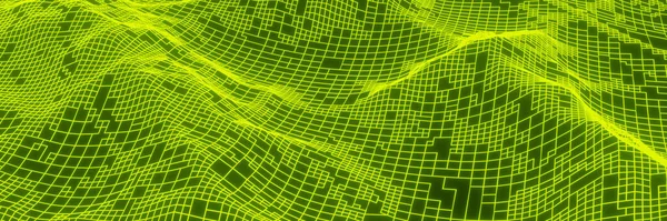Renderowana Abstrakcyjna Neonowa Topografia Siatki Teren Zielonych Oczkach — Zdjęcie stockowe