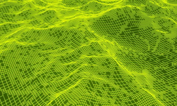 Rendered Abstract Grid Neon Topography Green Mesh Terrain — Foto de Stock