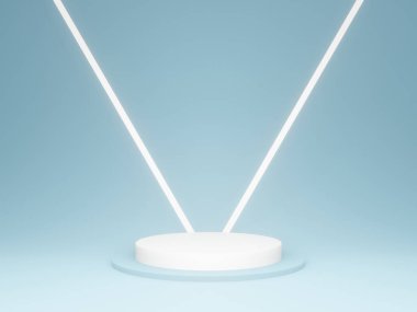 Açık mavi ürün standı. Pastel podyum. 3B görüntüleme.