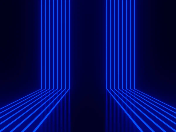 Rendered Blue Stripped Neon Black Background — Fotografia de Stock