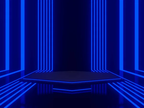 Oluşturulmuş Mavi Şeritli Neon Arkaplan — Stok fotoğraf