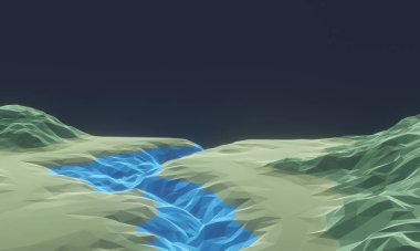 3 Boyutlu düşük polyester nehir. Soyut topografik arazi.