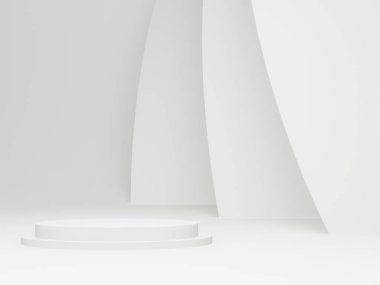3D oluşturulmuş beyaz geometrik ürün podyumu.