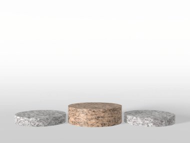 Beyaz zemin üzerinde 3D granit podyum. Taş modeli..