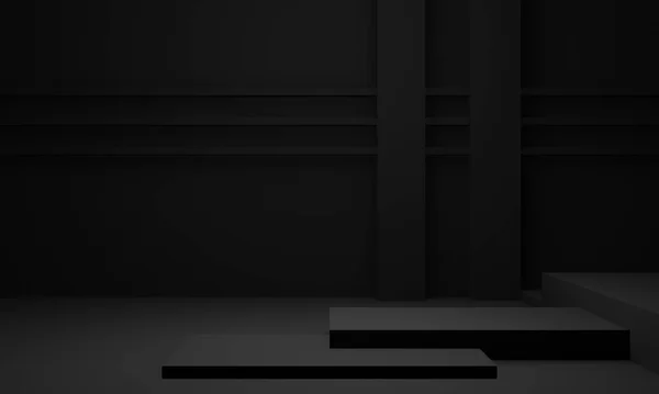 Rendered Black Geometric Product Podium Dark Stage Background — Stock Photo, Image