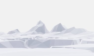 3D düşük çokgen buz dağı. Zarif bir toprak parçası. Buz denizi.