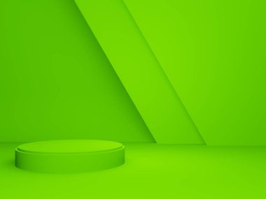 3 boyutlu yeşil geometrik podyum. Ürünler hazırlanıyor..
