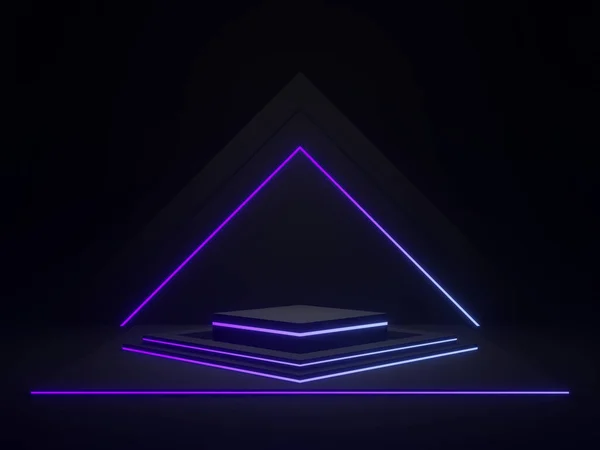 Rendered Black Geometric Podium Gradient Neon Lights — Stock Photo, Image