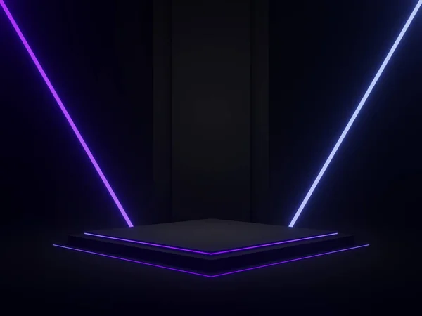 Wykonane Czarne Geometryczne Podium Gradientowymi Światłami Neonowymi — Zdjęcie stockowe