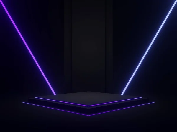 Redat Podium Geometric Negru Lumini Neon Gradient — Fotografie, imagine de stoc