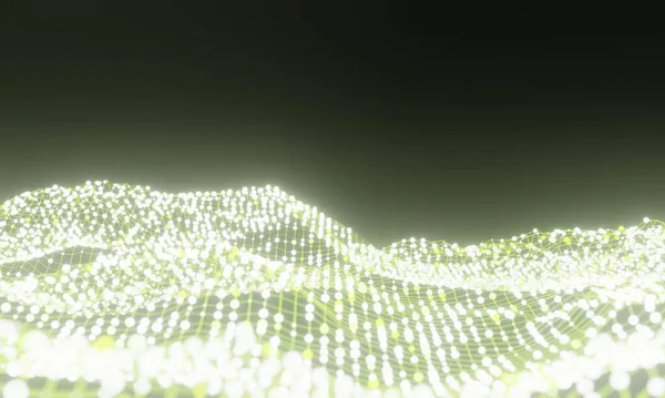 3D rendered abstract green grid  network.