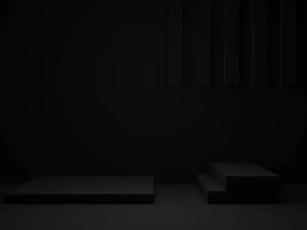 3D渲染黑色几何产品平台 黑暗舞台背景 — 图库照片