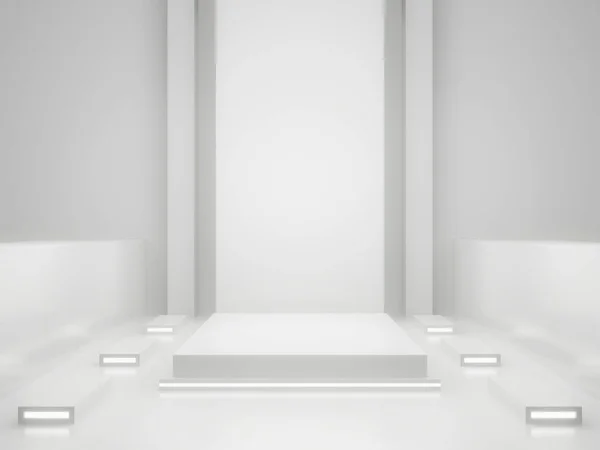 Rendered White Sci Product Stand Mockup Scientific Podium White Neon — Stockfoto