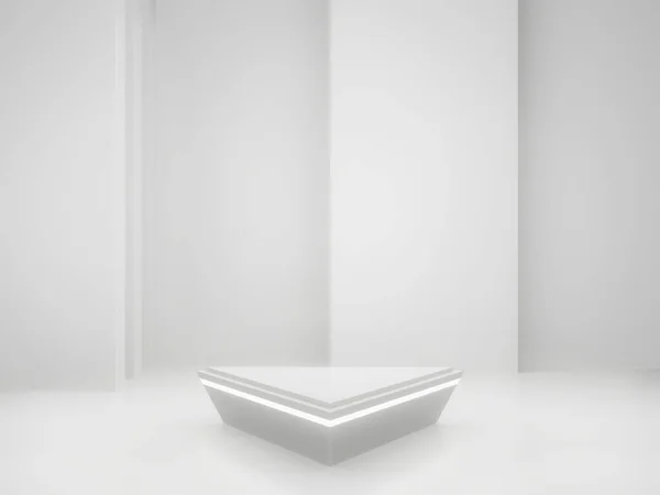 Gesmolten White Sci Productstandaard Model Wetenschappelijk Podium Met Witte Neon — Stockfoto