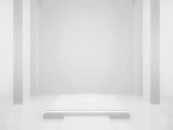 Renderowane White Sci Produkt Stojak Makieta Podium Naukowe Białymi Światłami — Zdjęcie stockowe