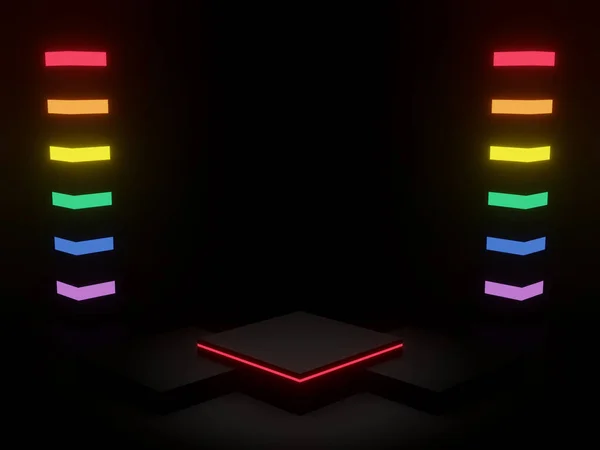 Rendered Black Display Podium Lgbtq Rainbow Neon Lights — Stock Photo, Image