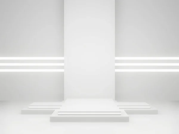 Рендеринг Макет Продукту White Sci Науковий Подіум Білим Неоновим Світлом — стокове фото