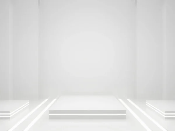 Renderizar White Sci Produto Mockup Exibição Pódio Científico Com Luzes — Fotografia de Stock