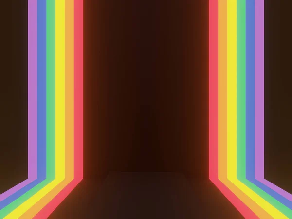 Zwart Geometrische Achtergrond Met Lgbtq Regenboog Neon Verlichting — Stockfoto