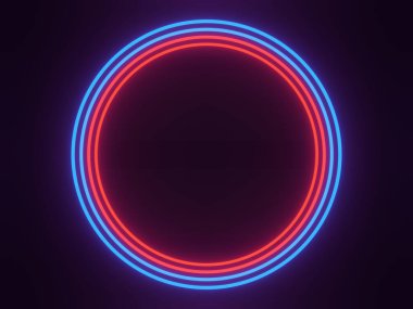 Siyah arkaplanda soyut kırmızı ve mavi neon ışıklar