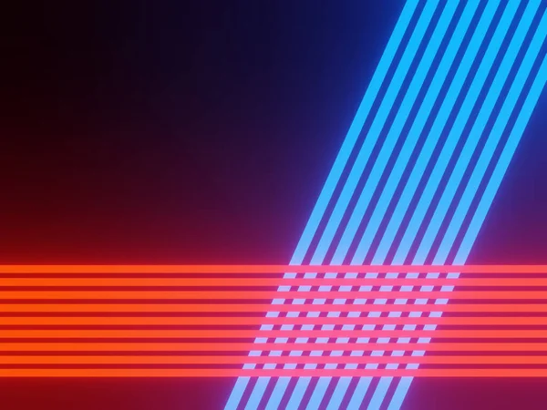 Abstract red and blue neon lights on black background