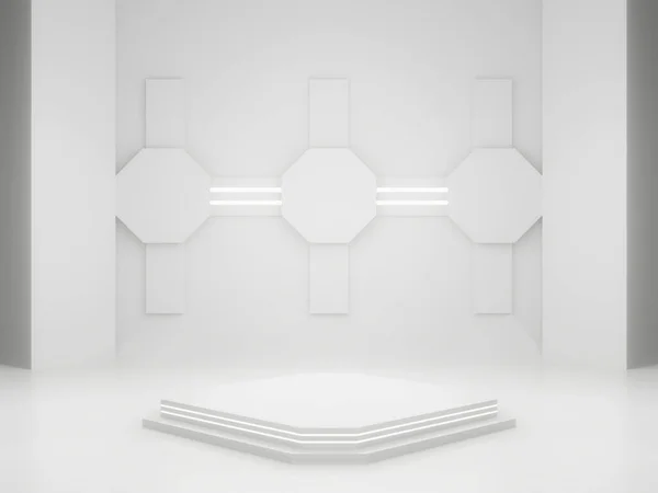 Render White Sci Product Display Mockup Wetenschappelijk Podium Met Witte — Stockfoto