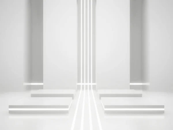 Renderizar Blanco Sci Producto Visualización Maqueta Podio Científico Con Luces — Foto de Stock