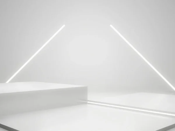 Render White Sci Product Display Mockup Scientific Podium White Neon — Stock Photo, Image