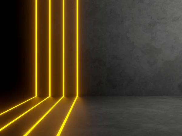 3D render cement wall with neon lights.