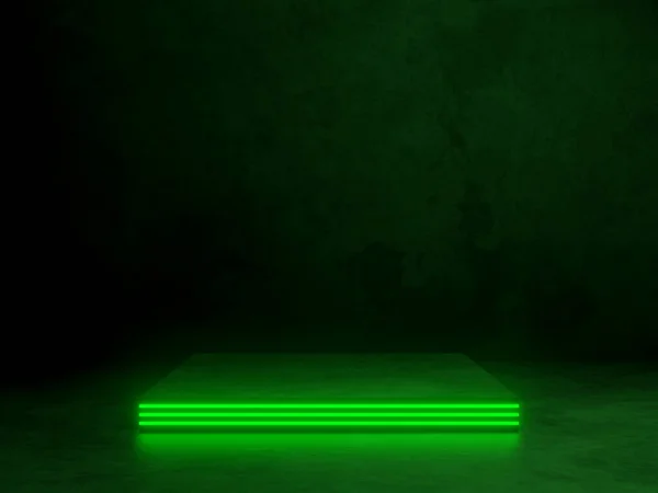 Render Cement Background Green Neon Light — 图库照片