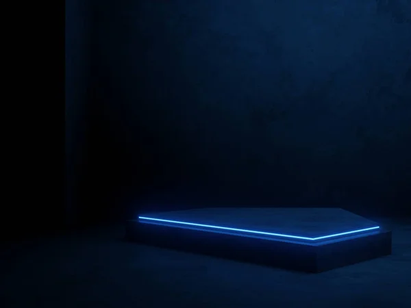 3D render cement background with blue neon light.
