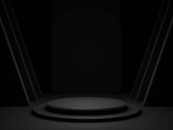 Rendered Black Podium Dark Geometric Background — Stockfoto