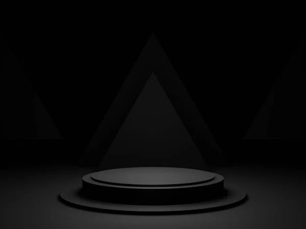 Rendered Black Podium Dark Geometric Background — Fotografia de Stock