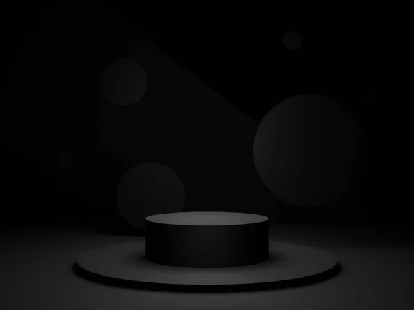 Rendered Black Podium Dark Geometric Background — Fotografia de Stock