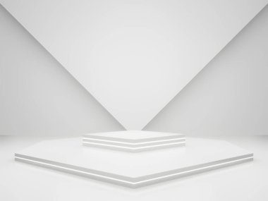3D render White Sci-Fi product display background. Scientific stage with white neon lights.