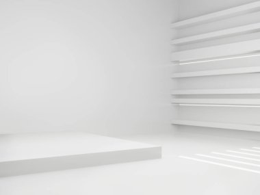 3D render White Sci-Fi product display background. Scientific stage with white neon lights.