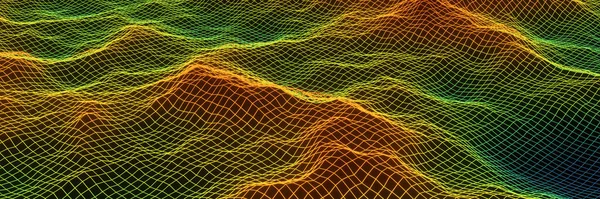 Rendering Gradient Neon Grid Terrain Scientific Generated Data — Stock Photo, Image