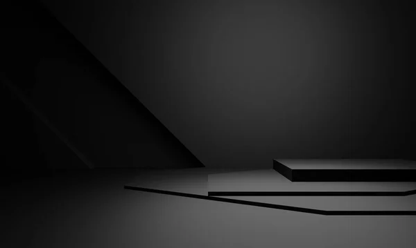 Gerenderte Schwarze Geometrische Bühne Dunkler Hintergrund — Stockfoto