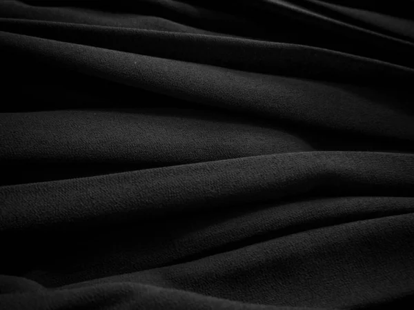 黑色褶皱织物 深色衣服背景 — 图库照片