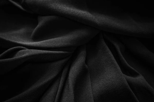 Black Pleated Fabric Dark Clothes Background — Stock Photo, Image