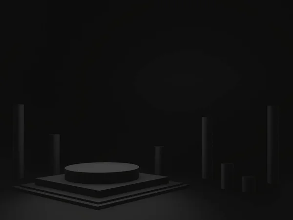 Gemaakt Zwart Geometrisch Podium Donkere Kamer Achtergrond — Stockfoto