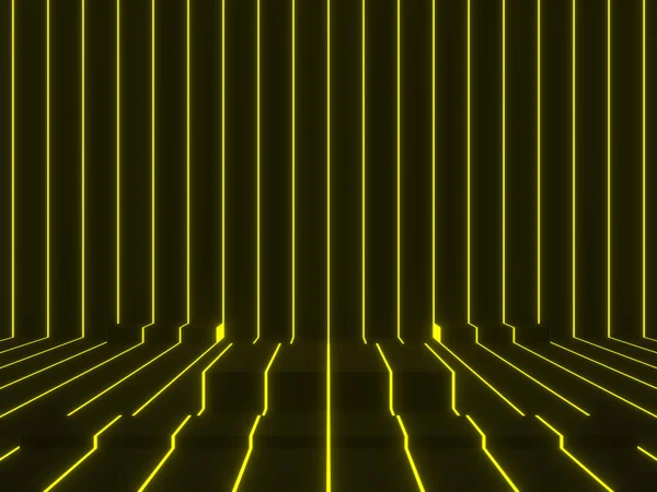 Czarna Scena Geometryczna Żółtymi Neonami — Zdjęcie stockowe