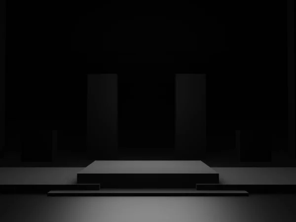 Pódio Geométrico Preto Fundo Escuro — Fotografia de Stock