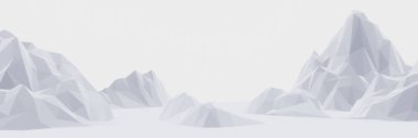 3D rendered low polygon ice mountain. Glacial landform. Ice terrain.