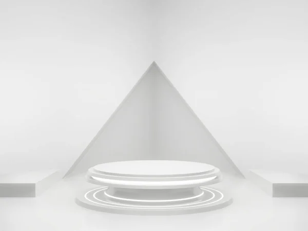 Render White Sci Product Display Background Scientific Stage White Neon — Stockfoto