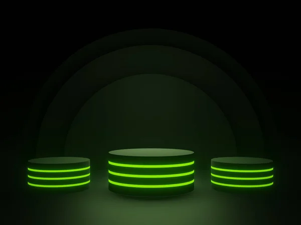 Візуалізований Чорний Геометричний Подіум Зеленими Неоновими Вогнями — стокове фото