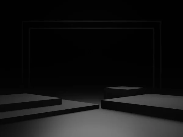 3Dブラック幾何学的表彰台 暗い背景 — ストック写真